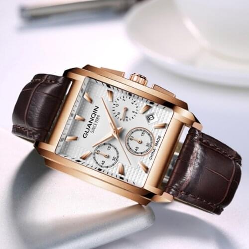 Watch for men luxury casual fashion watch movement quartz sapphire waterproof replica rectangle dial leather strap free shipping