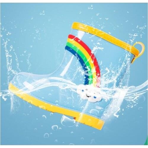 Kids Rain Boots Four Seasons Rainbow Waterproof Soft Bottom Anti-Slippery Rainboots For Boys And Girls Clouds Childrens Shoes