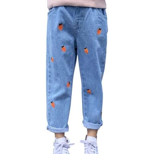 Jeans Girl Starwberry Girls Jeans Spring Autumn Jeans For Children Casual Style Childrens Clothing 6 8 10 12 14