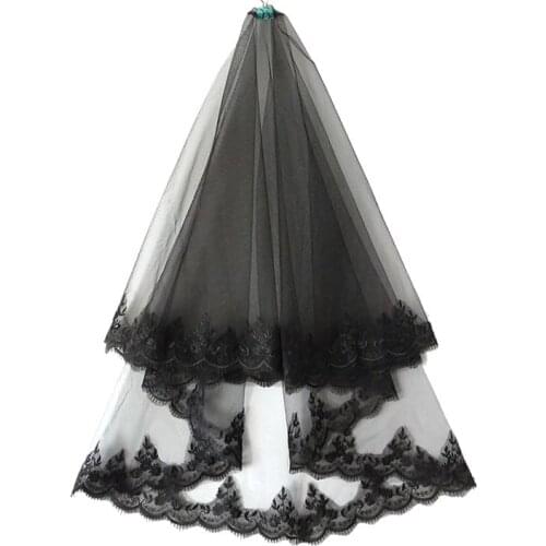 Black Lace Bride Wedding Veil Two Layer Vintage Wedding Veils for Bride Cosplay Costume Hair Headdress Dress Accessories