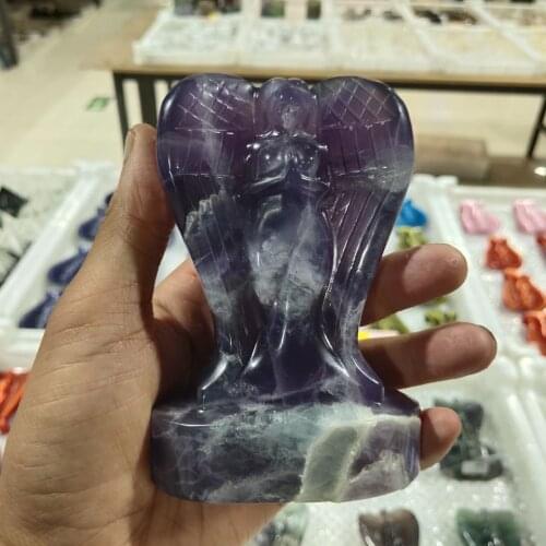Natural Colorful Fluorite Angel Figurines Healing Crystal Angel Carved Statue Lucky Engel Christmas Home Decoration Gift