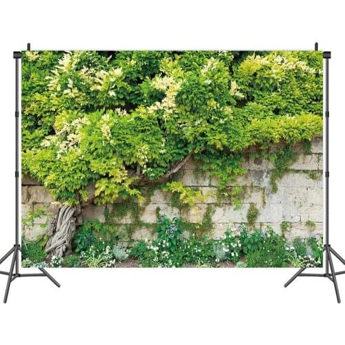 Roadside Brick Wall Green Plants Scenery Backdrops Photo Background Decorations for Portrait Photography Props