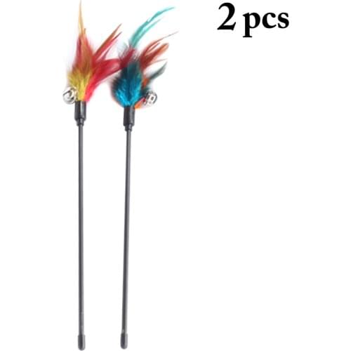 2pcs Cat Toy Feather Stick Toy For Cats Kittens Interactive Cat Toy Pet With Bell Pet Toys Cat Supplies Cat Teaser Wand