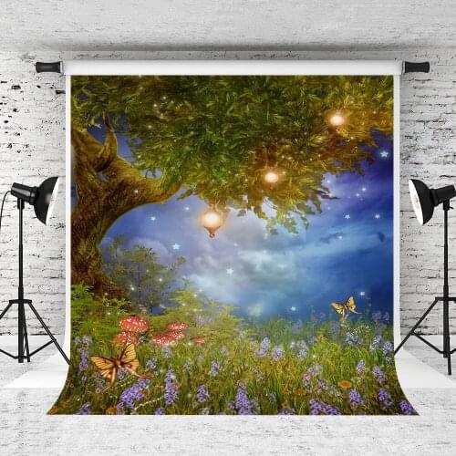 VinylBDS Dream Forest Baby Shower Backdrop Butterfly Light Photography Backdrops Trees Scenic Princess Photography Backdrops