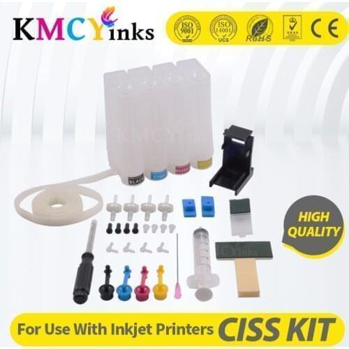 KMCYinks Universal 4 colors DIY CISS kit with accessories compatible for HP 123XL DeskJet 1110 1111 1112 2130 2132 2134 Printer