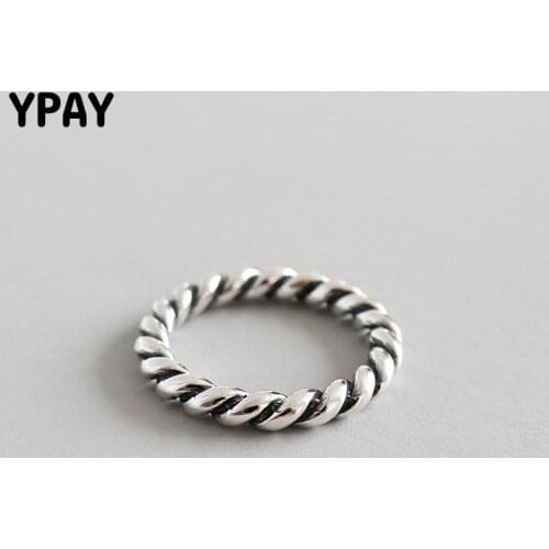 YPAY 100% Real 925 Sterling Silver Finger Rings for Women Vintage Do the Old Style Thai Silver Twist Circle Ring Gift YMR531