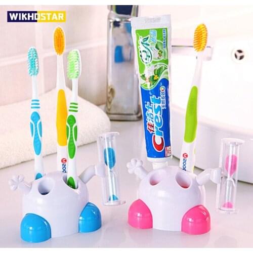 Creative Toothbrush Holder with 3 Minutes Countdown Hourglass Tooth Brush Storage Rack Base for Child Bathroom Accessories Set