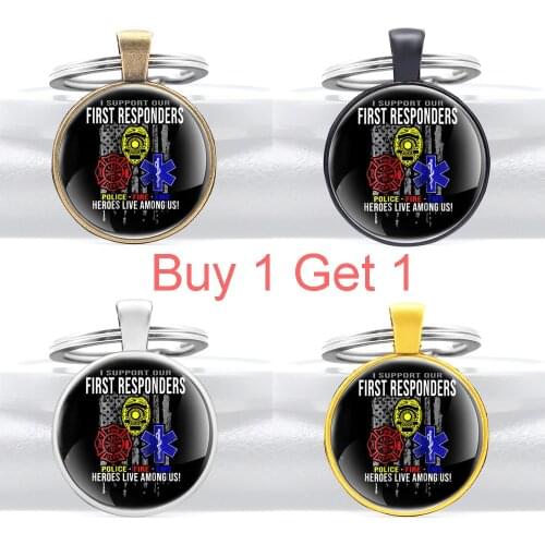 Buy 1 Get 1 Classic First Responders Fireman Emt Glass Dome Key Chains Charm Men Women Key Ring Jewelry Gifts