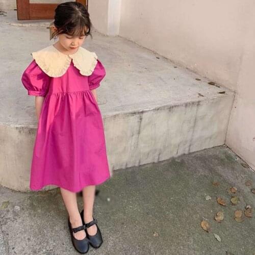 Summer Girls Korean Sweet Clothes Fashion Big Lapel Bubble Sleeve Dress