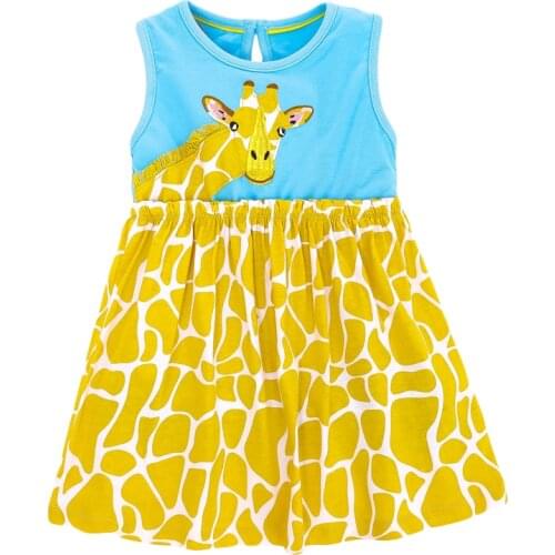 Little Maven New Summer Children Yellow Giraffe Appliques O-neck Sleeveless Girls 2-7yrs Cotton Knitted Short Casual Dresses