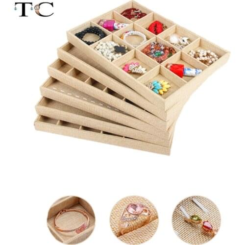 Linen Jewelry Tray Jewelry Jade Pendant NecKLACE Earring Display Tray Press on Nails Packaging Display Box