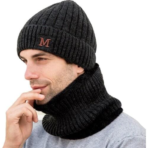Mens Winter Hat European And American Woolen Hood With Velvet Thickening Stretch Winter Windproof Knitted Woolen Hat