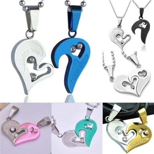 Lovers Couple I Love You Chain Necklace Titanium Steel Puzzle Heart Pendant Mens and Womens Necklace Jewelry