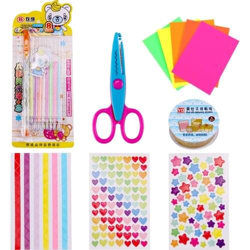 Complete DIY Craft Supplies Kit Including Lace Tape Pens Sticker Scissor for DIY Diary Photo Album Scrapbook Explosion Box Gifts