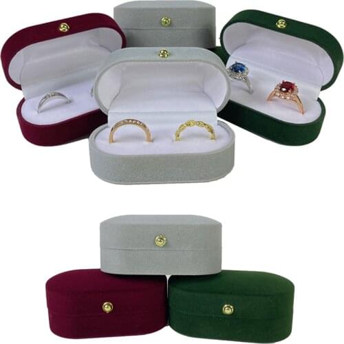 Christmas Ring Box Velvet Double Bague Jewelry Display Storage Box Wedding Earrings Organizer Gift Case