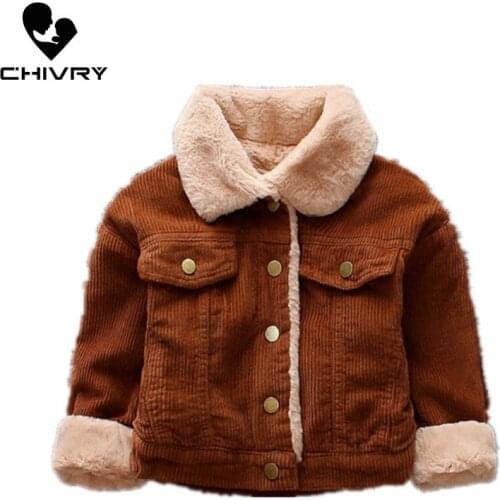 New 2020 Baby Boys Girls Wool Collar Coat Outwear Sweatshirt Kids Winter Warm Soft Corduroy Jackets Children Clothing