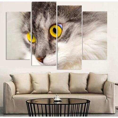 Modern Canvas Art Painting Cute Cat Stare Fluffy Face HD Printed Wall Art Poster Home Decor Picture for Living Room Bedroom
