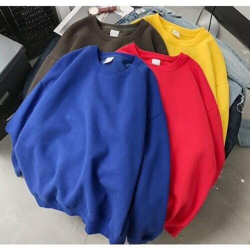 Womens Solid Color O-neck Sweater Casual Loose Hoodie Women Harajuku Trend Streetwear Velvet Pullover Top Oversized Hoodie
