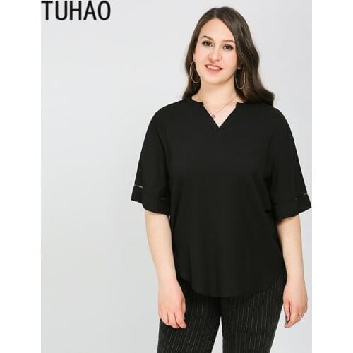 TUHAO 2021 Summer Women Mother Plus Size Short-sleeved Blouses Shirt Ladies Big Size 8XL 7XL 6XL 5XL 3XL Loose Half-sleeved Top