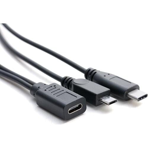 USB 3.1 Type C Female to Micro USB Male & Typc C Male Splitter Data Extension Power Cable for Android Phone Tablet 30cm