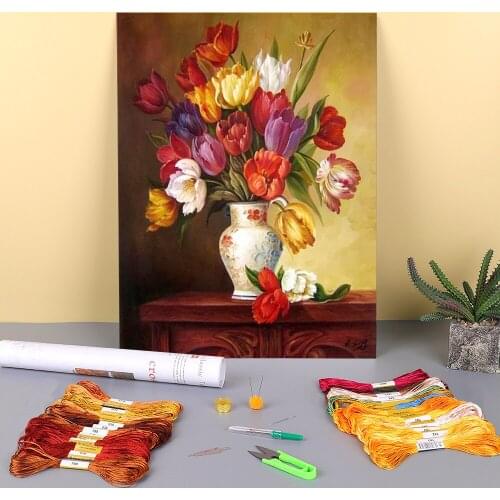 Flower Sakura Pre-Printed 11CT Cross-Stitch Embroidery Complete Kit DMC Threads Handiwork Sewing Needlework Craft Decor