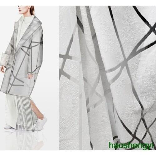 High quality simple fashion white irregular diamond check European root yarn jacquard texture fashion fabric