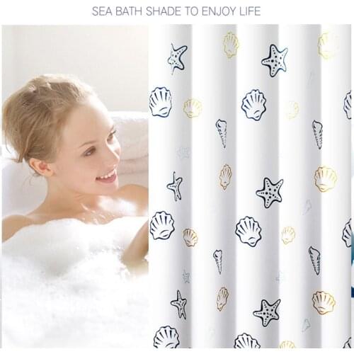 Shower Curtain Modern Seaside Style Starfish Sea Shell Clear Waterproof Mildew Bathroom Curtain Metal Grommets With Hooks