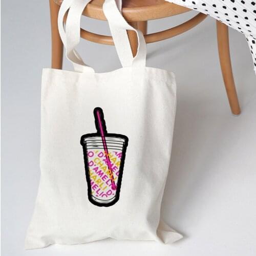 Women 2020 Canvas Shoulder Bag Hipster Cartoon Print Charli Damelio Ice Coffee Splatter Graphic Girls Casual Pacakge Hand Bag