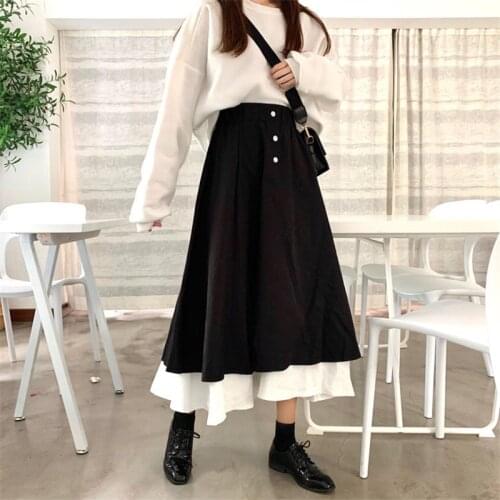 Autumn Women Skirts high waist student Korean Style Dark vintage Patchwork Long A-line simply skirt skirts women fashion 2020