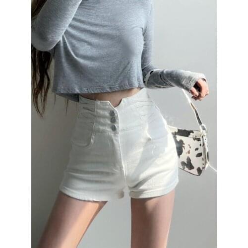 Womens High Waisted Denim Shorts Personality Casual A-line Straight Loose Hot Pants Pantalones Cortos De Mujer