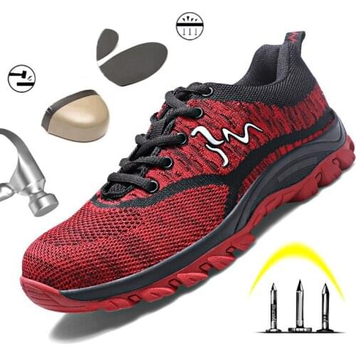 Unisex Steel Toe Shoes for Men Women Lightweight Mesh Work Safety Shoes Breathable Industrial Construction Boots Male 35-46