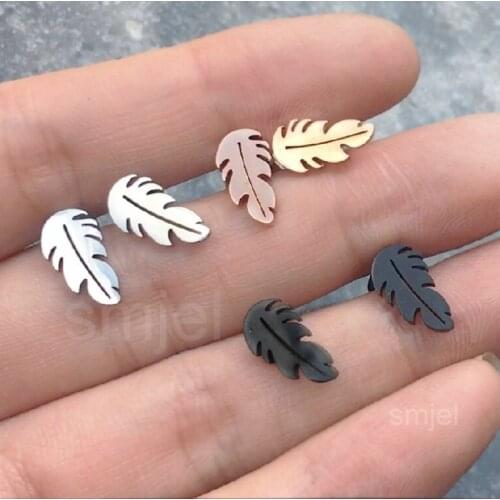 Black Punk Leaf Feather Earrings For Women Stainless Steel Simple Branch Leaf Earrings Summer Coconut Tree Hawaii Maple Jewelry