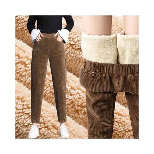 Women Winter Plush Thick Casual Pants Ladies Corduroy Warm Pants 2021 New Loose High Waist Harem Pants Women Trousers Large Size