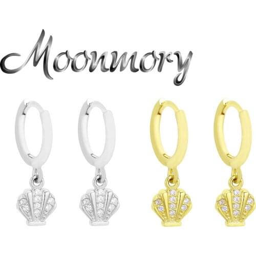 Moonmory 925 Sterling Silver Zircon Sea Shell Pendant Earrings For Women Vintage CZ Dangle Circle Earrings 2021 New Arrival