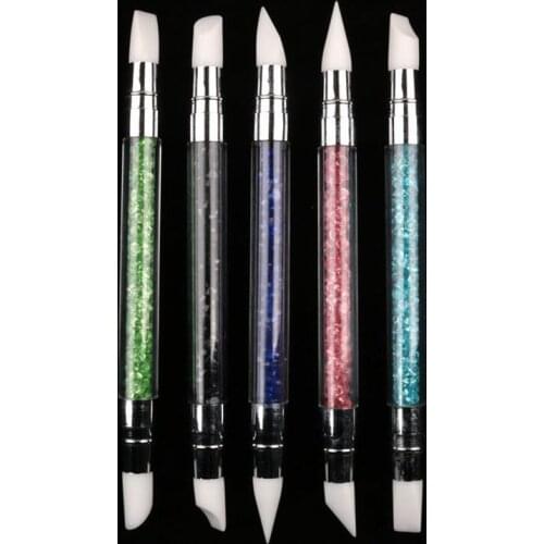 1Pcs Nail Art Silicone Brush 5 Colors Dual-ended Sculpture Pen 3D Carving DIY Glitter Powder Liquid Manicure Nail Tips Tool