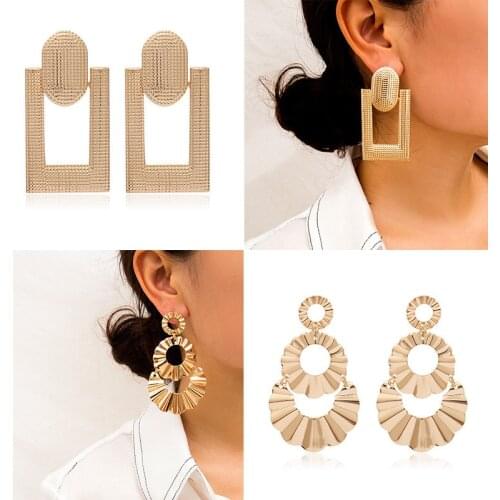 2020 New Fashion Three RingEarrings Women Wave Earring Retro Geometric Iron Metal Square Earringss Modern Jewelry