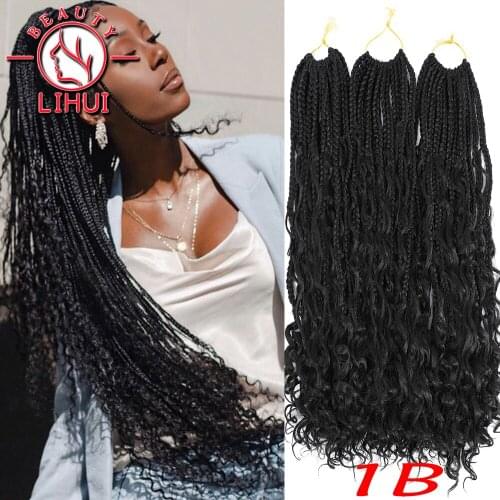 Box Braids Crochet Braids 3X Bohemian Braiding Hair For Black Women Box Braids Crochet Hair With Curly Ends Goddess 3Packs 14"