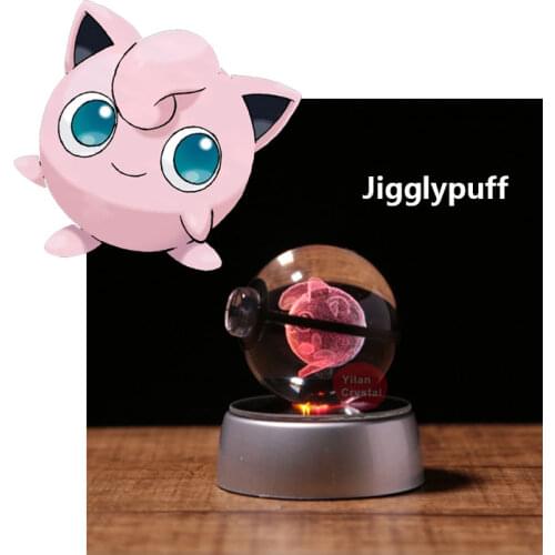 Anime Pokemon 3D Laser Ball Engraving Jigglypuff Round Crystal Ball 50mm with LED Light Base Toys for Children Gift