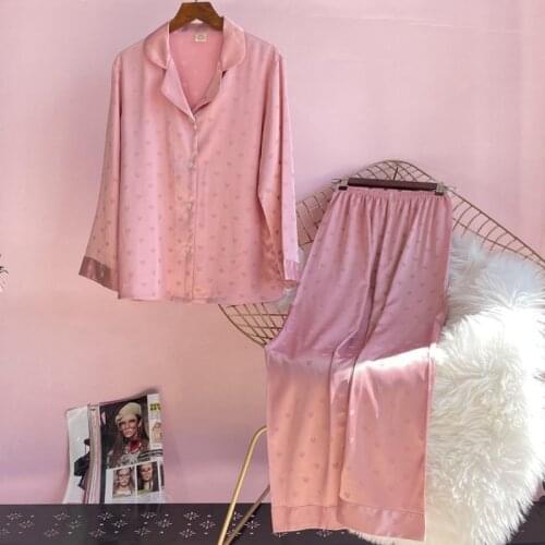 Satin V-Neck Pyjamas Suit Femme Print Pajamas 2PCS Sleep Sets Women Outfits Home Clothes With Buttons Summer Thin Sleepwear