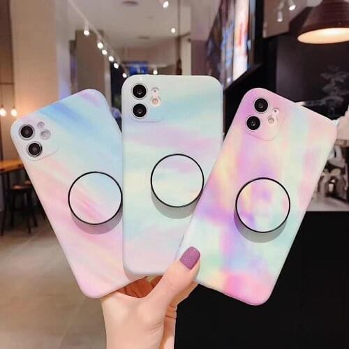 Luxury Brand 3D Colorful Gradient Stand Holder Phone Case For Iphone12 11Pro Max X Xs Xr 7 8 Plus Protection Back Cover Fundas