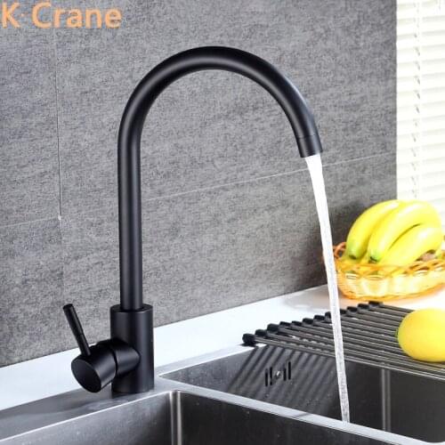 Black Faucet Kitchen Sink Stainless Steel Tap Hot Cold Water Mixer Grifo One Hole Deck Mount Musluk Single Handle White Torneira
