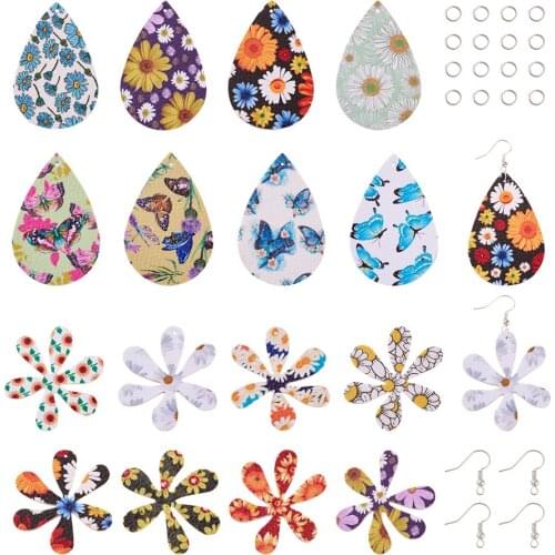 1 Box DIY Earring Making, with PU Leather Pendants, Iron Jump Rings and Brass Earring Hooks jewelry making Mixed Color