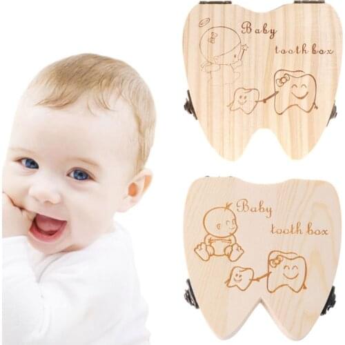 Baby Tooth Box Boys Girls Save Souvenir Case Wooden Milk Teeth Organizer Storage
