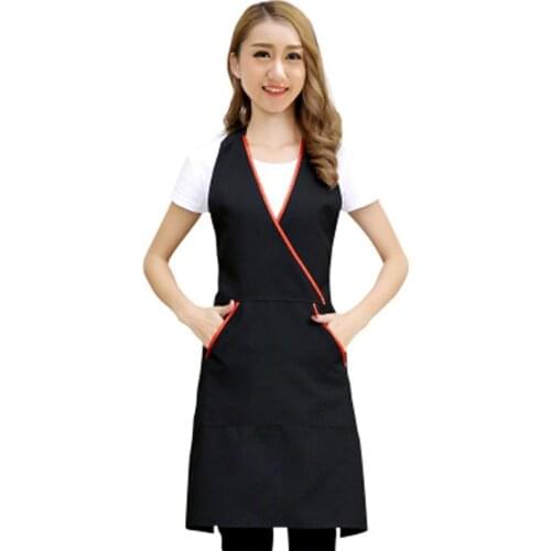Restaurant Supermarket Waiter Men Women Apron Korean Black With Pocket Chef Kitchen Home Cleaning Aprons Adjustable Accessories