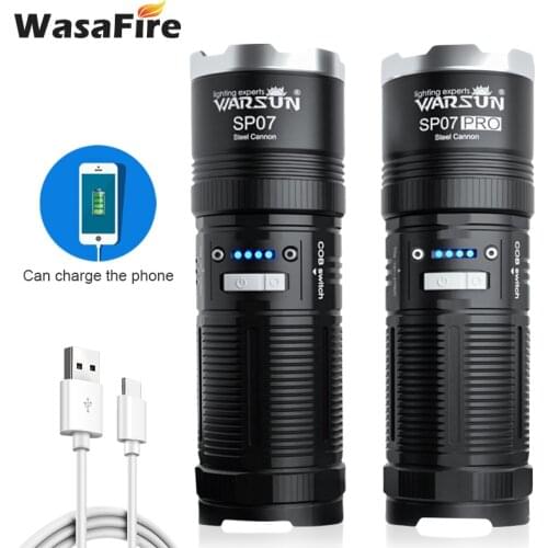 2021 WasaFire SP07 Pro Ultra Bright Flashlight 7 Modes USB Zoom LED Torch 13000LUX Power Bank Function Camping Hunting Lantern