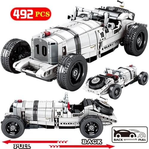 City Creator Mechanical Pull Back Classic Racing Car model Building Block Technical Supercar Vehicle MOC Brick Toy For Children