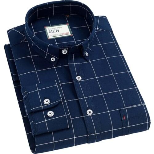 Cotton Chechered Casual shirts for Men Warm Long Sleeve Plaid Shirt Winter soft Solid Striped Overshirt for Male comfortable