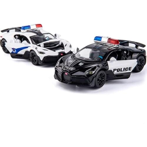 1/32 Alloy Diecast Supercar Toy Vehicle Bugatti DIVO Police Super Sports Car Model Toys For Children Kids With Sound Light