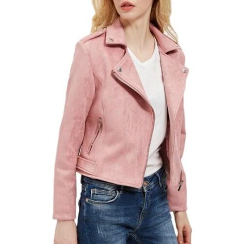 2020 New Preppy Style Women Faux Soft Suede Leather Jackets Lady Slim fit Cute Matte Coat Outerwear Pink Red Gray Coffee