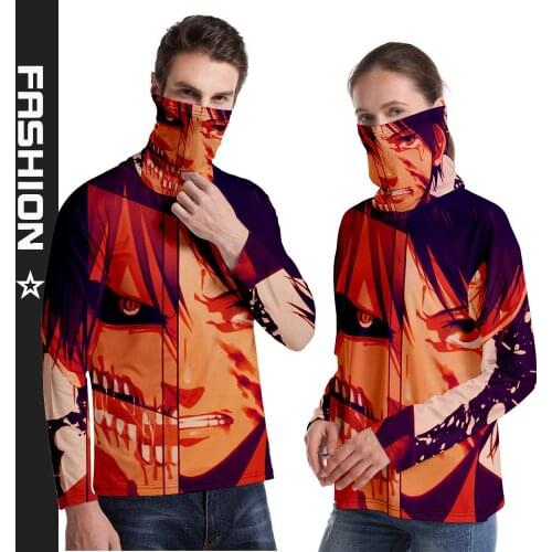 Harajuku Fashion Anime Attack Giant 3D Hoodie Sweatshirts for Men Women Unisex Hooded 3D Attack Giant Hoody with Headscarf Set